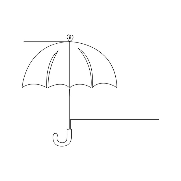 Dibujo vectorial continuo de una sola línea de un paraguas aislado sobre un fondo blanco de arte minimalista