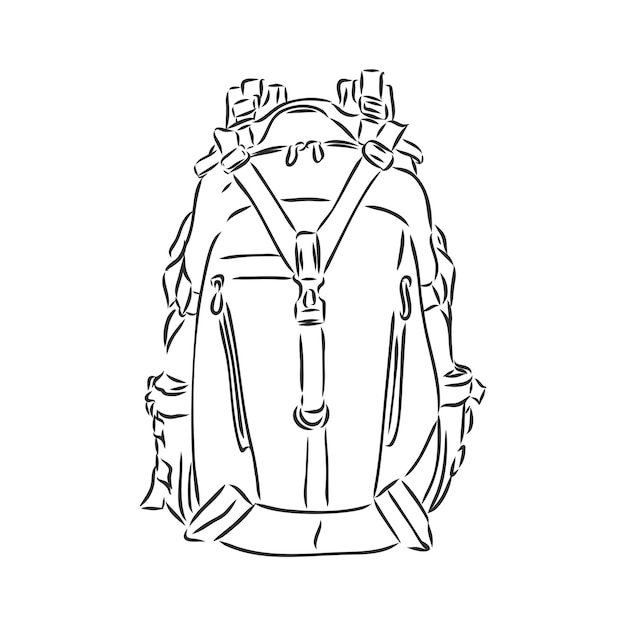 Dibujo vectorial de contorno de mochila militar dibujo de vector de mochila de viaje sobre un fondo blanco