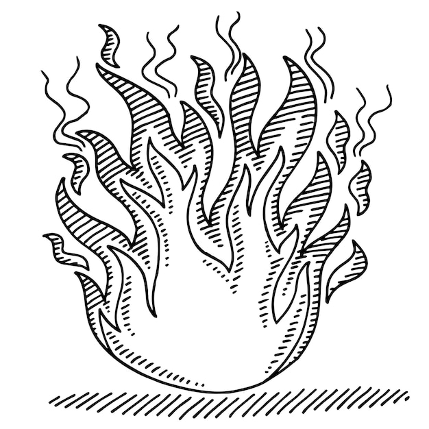 Dibujo vectorial dibujado a mano de un boceto en blanco y negro del símbolo del fuego en un fondo transparente