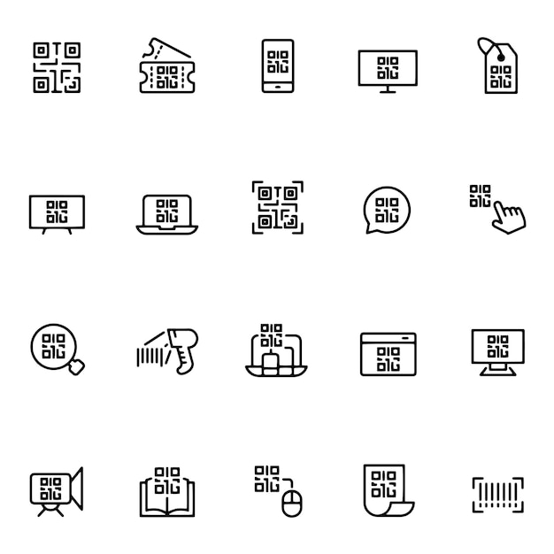 dibujo vectorial dibujado a mano conjunto de iconos de código QR boceto en blanco y negro fondo transparente