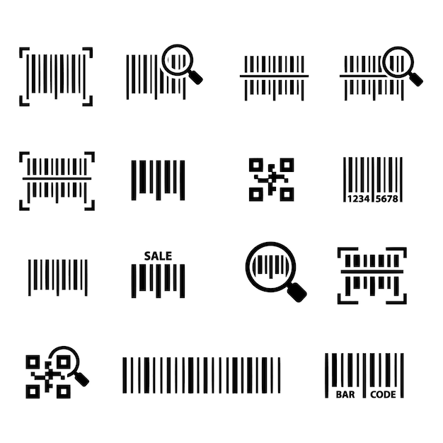 Vector dibujo vectorial dibujado a mano conjunto de iconos de códigos de barras boceto en blanco y negro fondo transparente