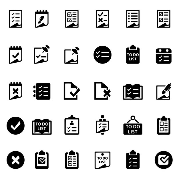 dibujo vectorial dibujado a mano conjunto de iconos de lista de comprobación boceto en blanco y negro fondo transparente