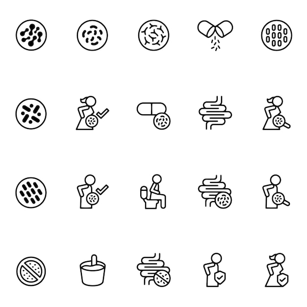 Dibujo vectorial dibujado a mano Conjunto de iconos de probióticos Esbozo en blanco y negro Fondo transparente