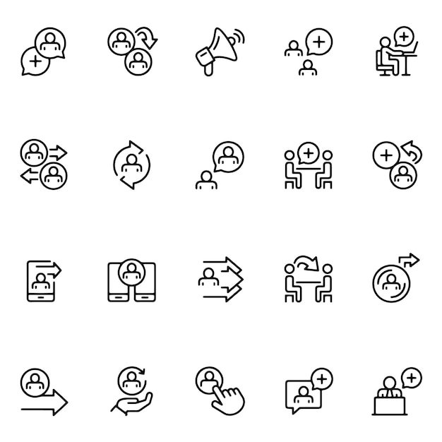 Dibujo vectorial dibujado a mano Consulte un conjunto de iconos de amigos Esbozo en blanco y negro de fondo transparente
