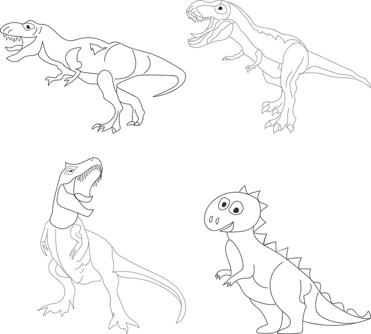 dibujo vectorial de dinosaurios de dibujos animados para libro de colorear
