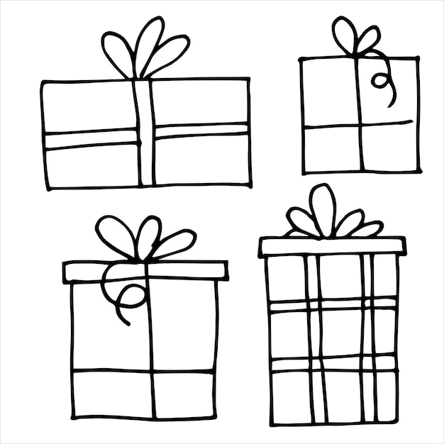 Dibujo vectorial en el estilo de doodle conjunto de regalos para cumpleaños de año nuevo de Navidad