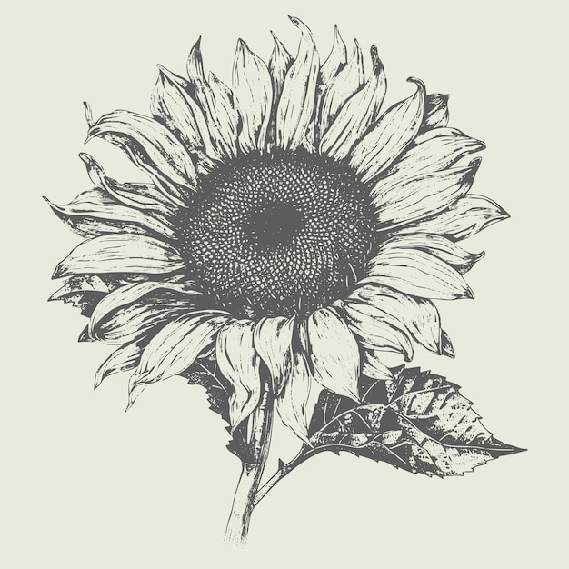 Dibujo vectorial de girasol Ilustración de estilo grabado dibujada a mano aislada