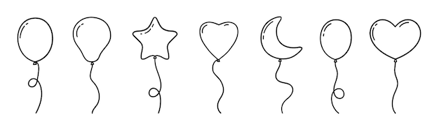 Dibujo vectorial de globos de aire caliente en estilo doodle