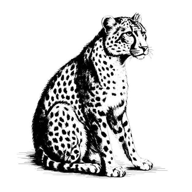 Dibujo vectorial de guepardo Ilustración de estilo grabado de objeto dibujado a mano aislado