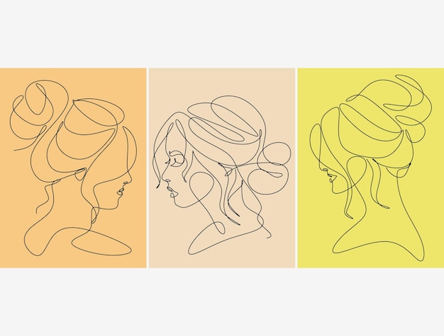 Dibujo vectorial de hermosos peinados de mujeres y niñas para usar como plantilla de volante