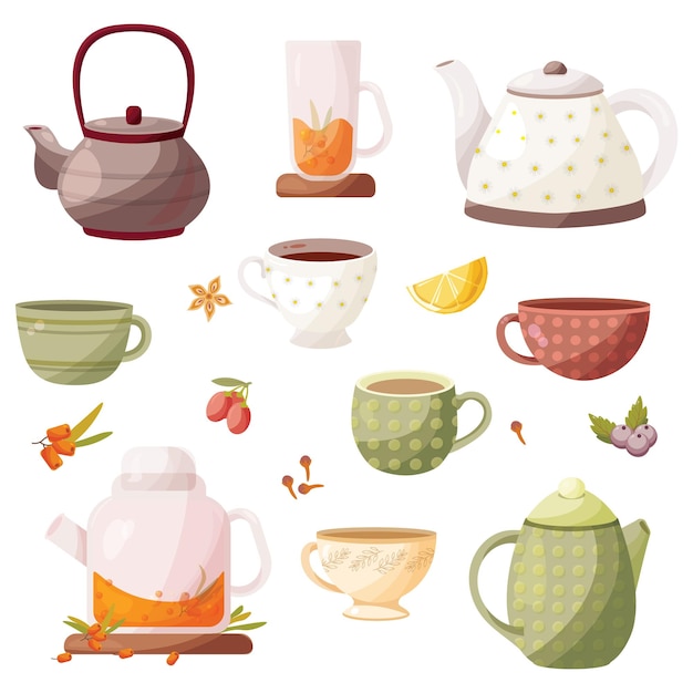 Vector dibujo vectorial de la hora del té deliciosa opción de té diferentes versiones de té