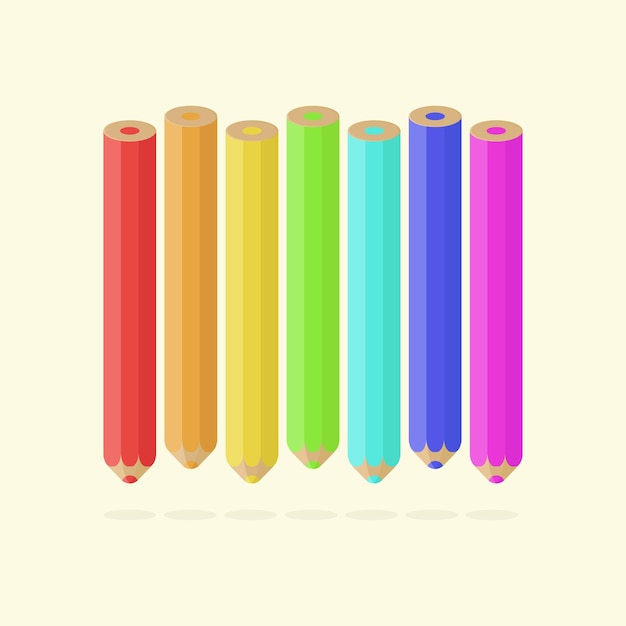 Dibujo vectorial de lápiz de color rainbow school con material de lápiz