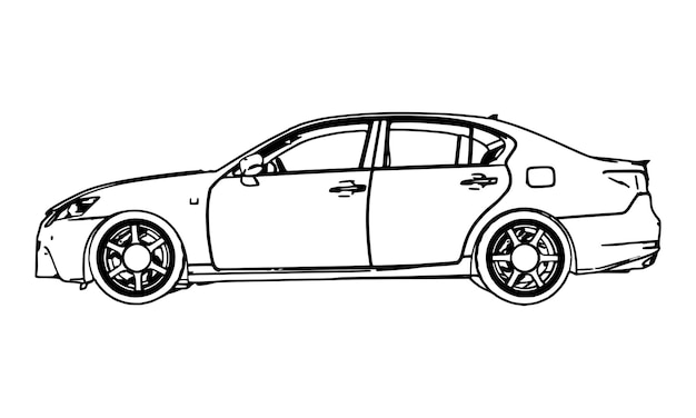 Vector dibujo vectorial lexus gs realizado en líneas de contorno negras sobre un fondo blanco.