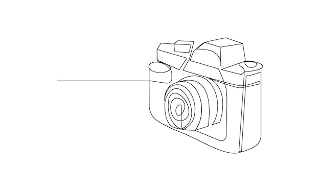 Dibujo vectorial de una línea del estilo lineal de la cámara aislado en fondo blanco vector de estilo minimalismo