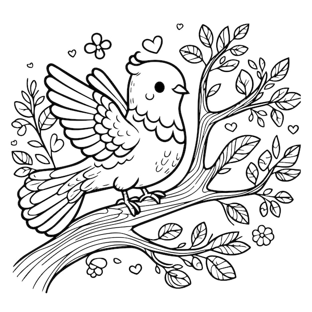 Vector dibujo vectorial lineal de un pájaro en blanco y negro