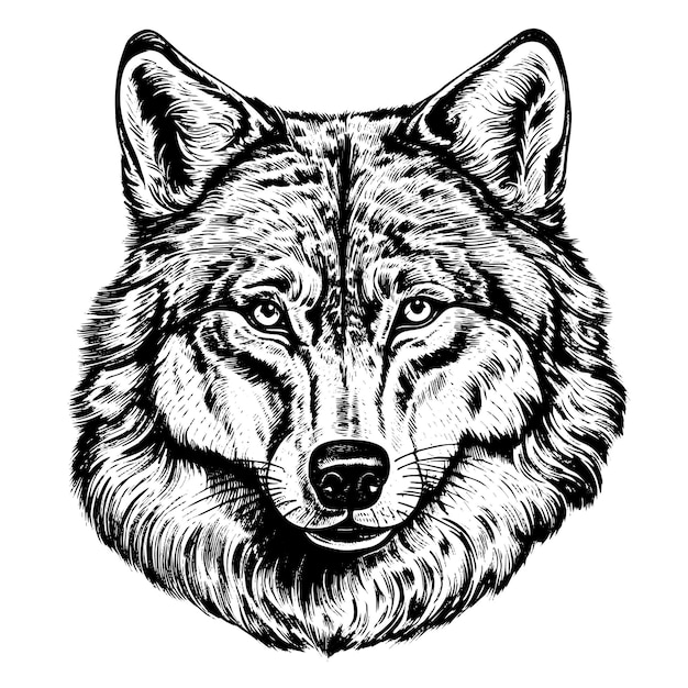 Vector dibujo vectorial de lobo ilustración de estilo grabado dibujada a mano aislada