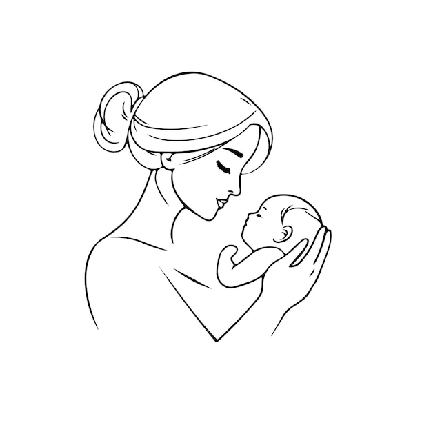 Dibujo vectorial de la madre y el bebé