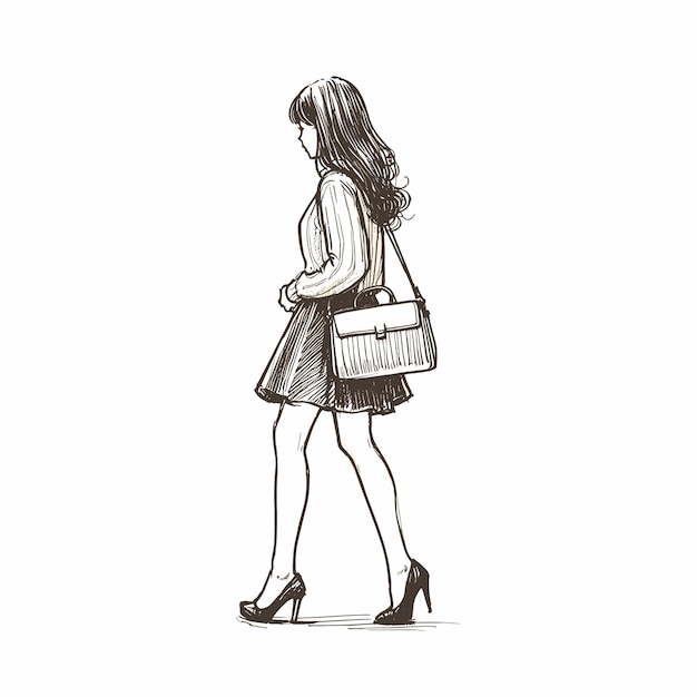 dibujo vectorial de una mujer con un bolso en el hombro