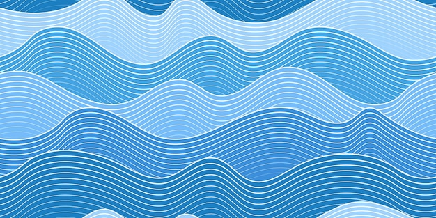 Dibujo vectorial de las olas marinas con patrón sin costuras