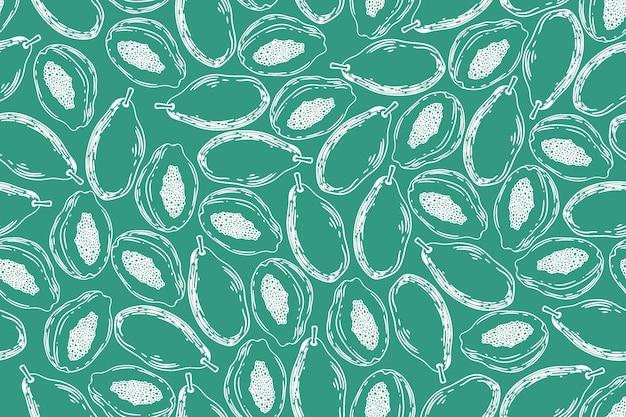dibujo vectorial de papaya con patrón sin costuras