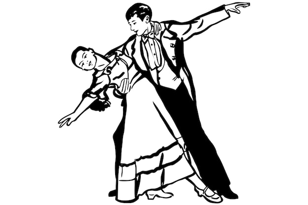 Vector dibujo vectorial de pareja bailando vals