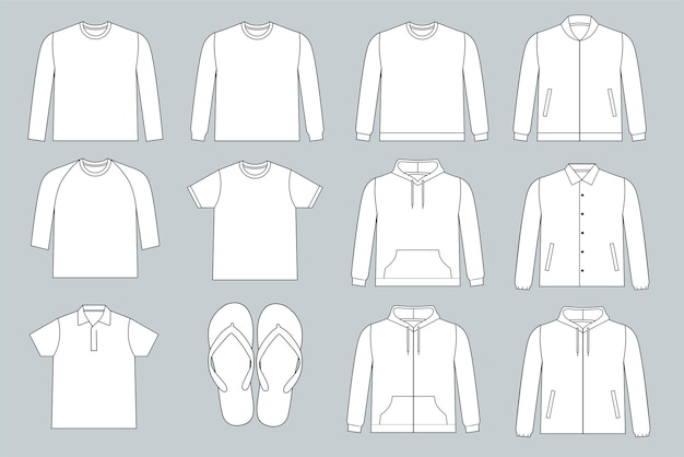 dibujo vectorial de patrones básicos de ropa para hombres