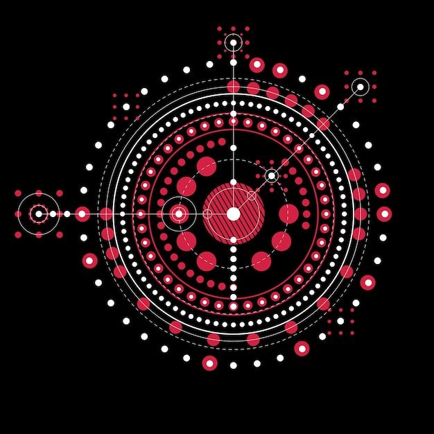 Dibujo vectorial rojo de tecnología geométrica, papel tapiz técnico. Esquema abstracto de motor o mecanismo de ingeniería.