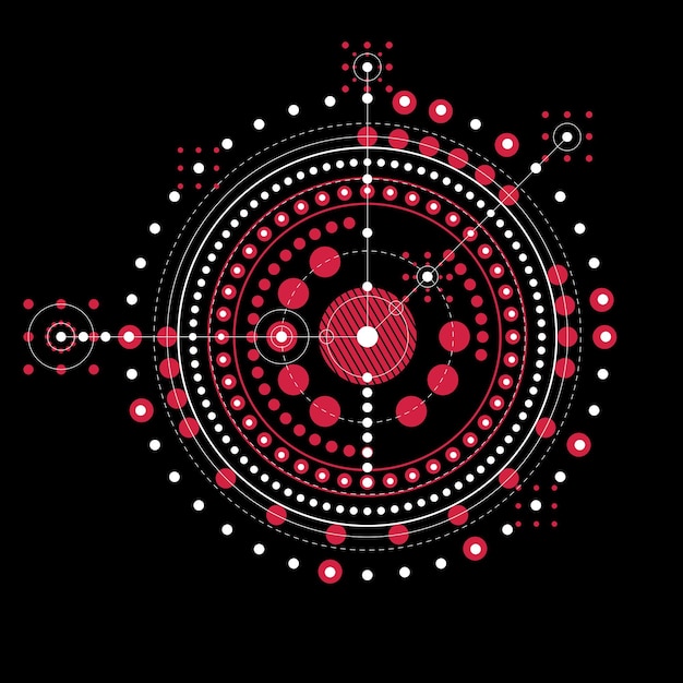 Vector dibujo vectorial rojo de tecnología geométrica, papel tapiz técnico. esquema abstracto de motor o mecanismo de ingeniería.