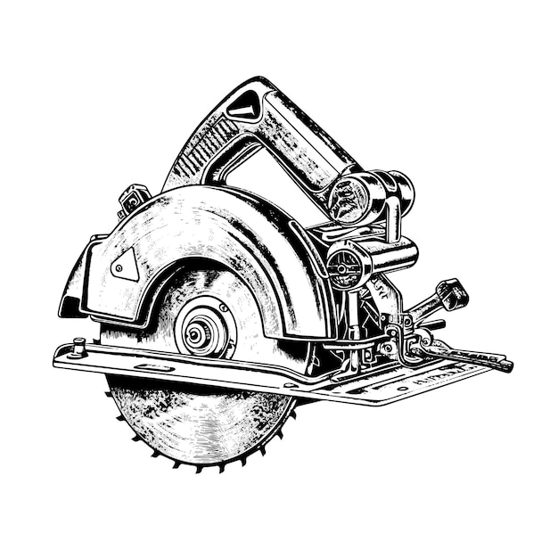 Dibujo vectorial de sierra circular Ilustración de estilo grabado de objeto dibujado a mano aislado