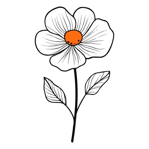 Dibujo vectorial simple de una flor con un centro naranja