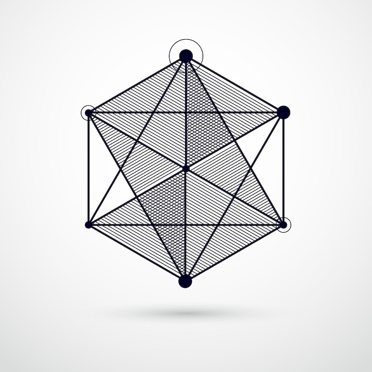Vector dibujo vectorial del sistema industrial en blanco y negro creado con líneas y cubos 3d. la composición geométrica moderna se puede utilizar como plantilla y diseño.