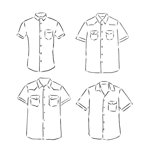 Dibujo vectorial técnico de la camisa de manga corta de la moda del hombre, camisa de los hombres, ilustración de dibujo vectorial