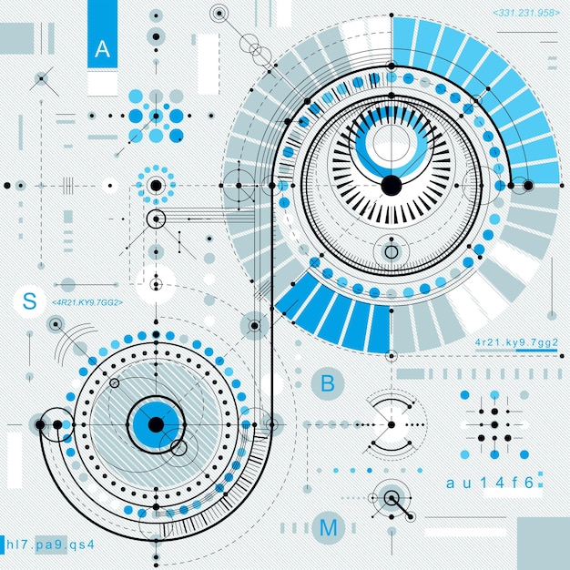 Dibujo vectorial de tecnología futura, papel tapiz industrial. Ilustración gráfica del motor o mecanismo.