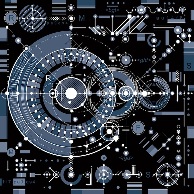 Dibujo vectorial de tecnología futura, papel tapiz industrial. Ilustración gráfica del motor o mecanismo.