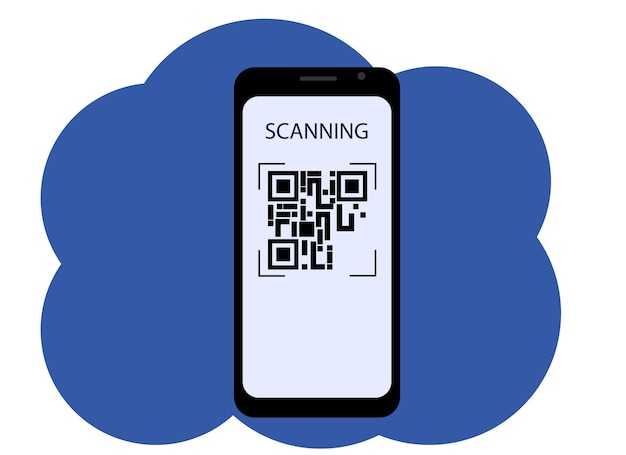 Vector dibujo vectorial de un teléfono móvil con una imagen en la pantalla de un código qr. escanear o generar