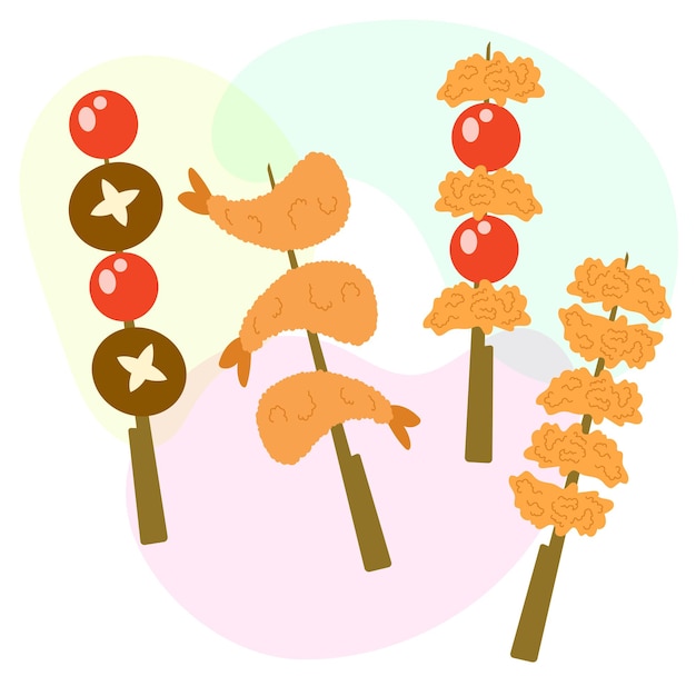Dibujo vectorial tempura deliciosa comida frita japonesa karaage