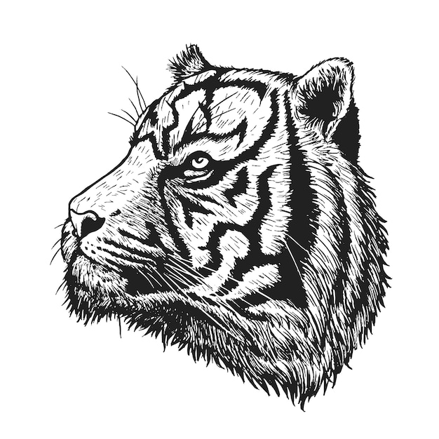 Dibujo vectorial de tigre en blanco.