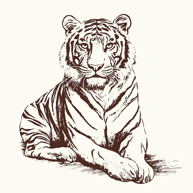 Dibujo vectorial de tigre ilustración de estilo grabado dibujada a mano aislada