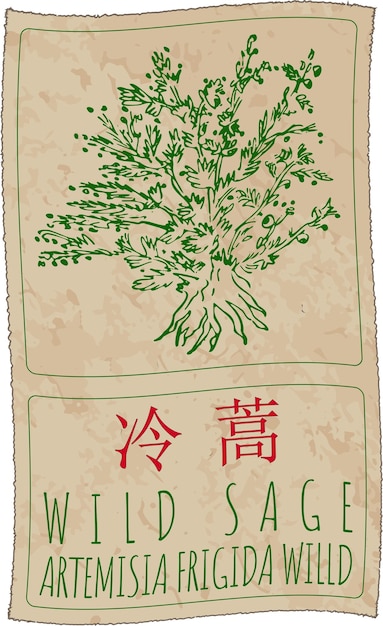 Dibujo vectorial WILD SAGE en chino Ilustración dibujada a mano El nombre latino es ARTEMISIA FRIGIDA WILD
