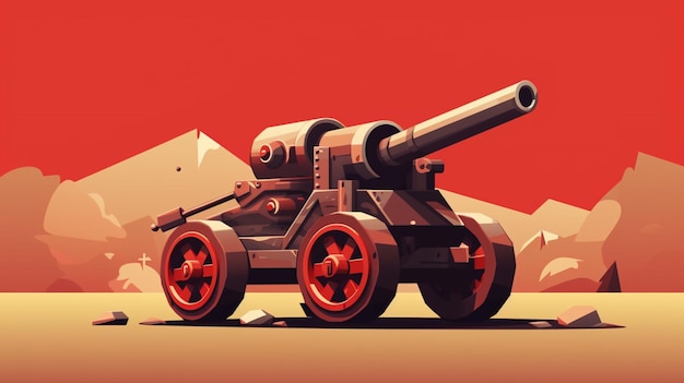 Vector un dibujo de un vehículo militar con un fondo rojo