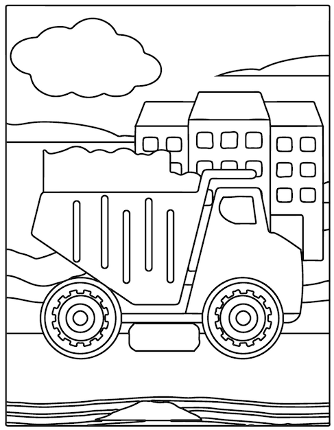 Dibujo de vehículos de construcción para colorear para niños