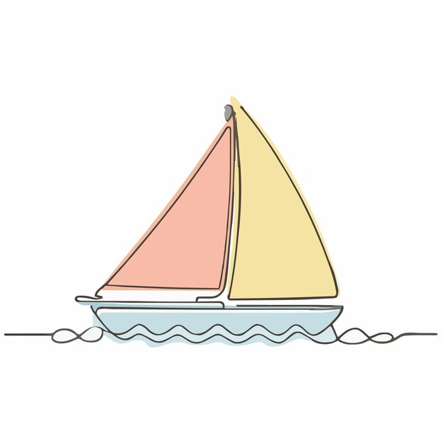 Vector un dibujo de un velero con una vela roja