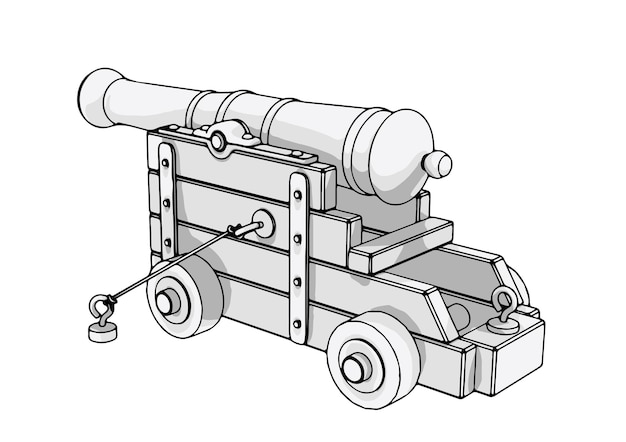 Vector dibujo de un viejo cañón en un vector de fondo blanco