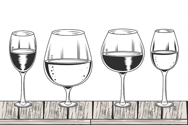 Dibujo vino blanco y negro.