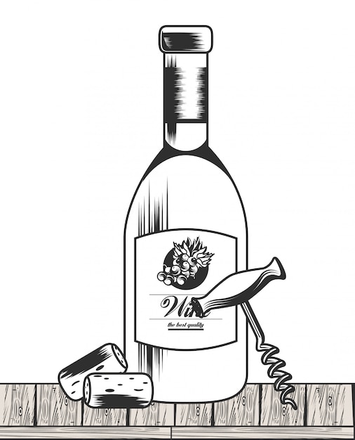 Dibujo vino blanco y negro.