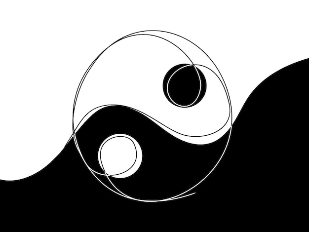 Dibujo de yin y yang Dibujo a mano continuo de una línea Ilustración de vector de arte de línea de contorno