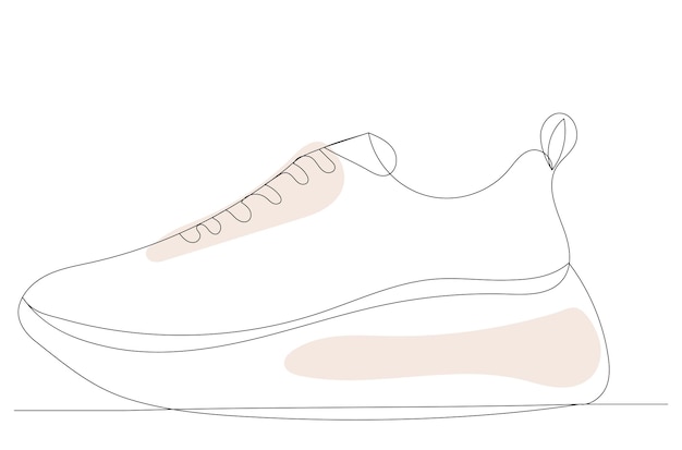 Dibujo de zapatillas en una línea, sobre un fondo blanco, boceto, vector