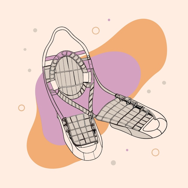un dibujo de un zapato con una imagen de una persona que usa un par de zapatos con una cinta alrededor de la botella