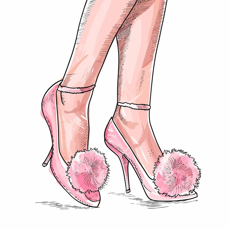 Vector un dibujo de zapatos y botas de mujer