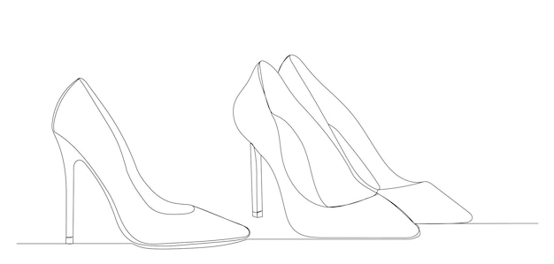 Dibujo de zapatos femeninos por un vector de boceto de línea continua